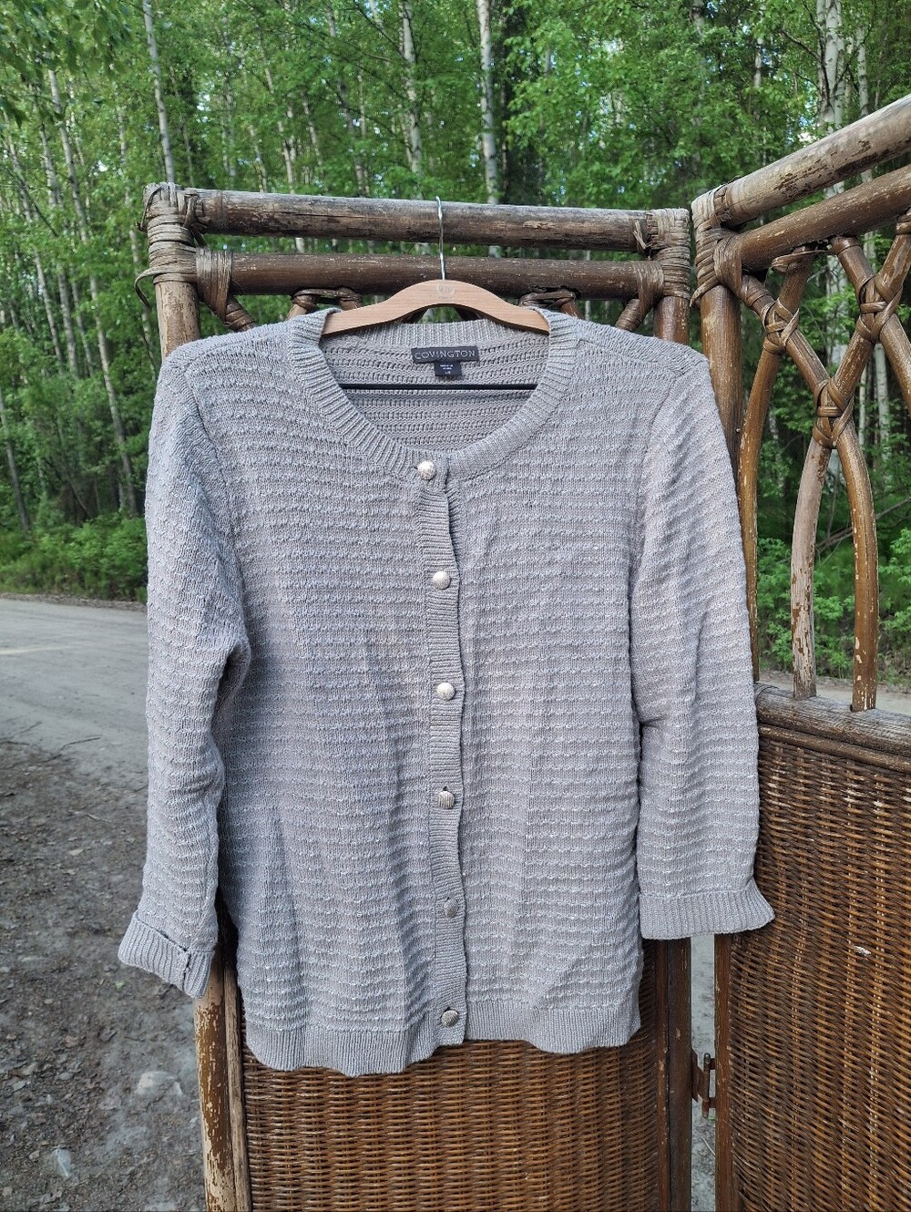 Covington Women's Light Gray Textured Button Cardigan